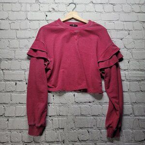 7 For All Manking Berry Pink Ruffle Accent Sweatshirt Size S